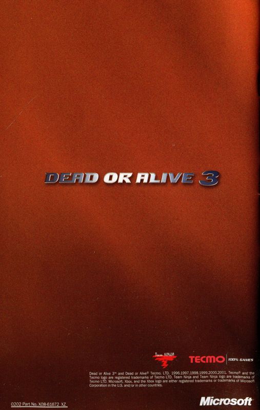 Manual for Dead or Alive 3 (Xbox) (Classics release): Back