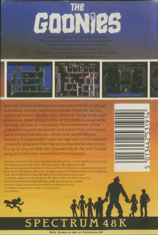 Back Cover for The Goonies (ZX Spectrum)