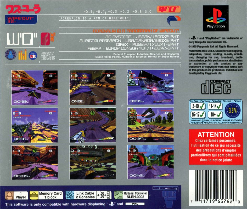 Back Cover for WipEout (PlayStation) (Platinum release with alternate disc)