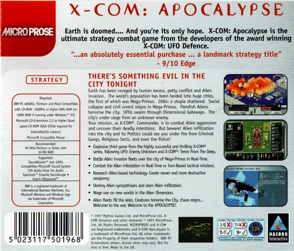 Other for X-COM: Apocalypse (DOS and Windows) (MicroProse Strategy series release): Jewel Case - Back