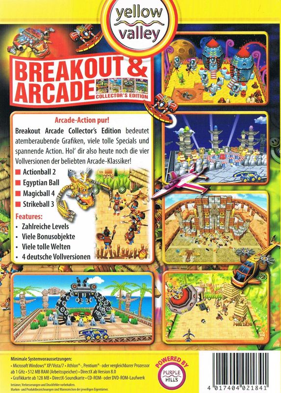 Back Cover for Breakout & Arcade: Collector's Edition (Windows) (Yellow Valley release)