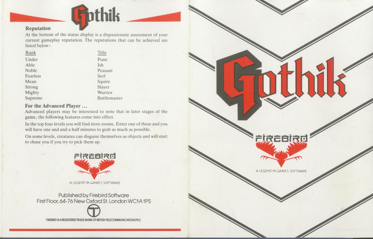 Manual for Gothik (ZX Spectrum)