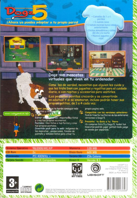 Back Cover for Dogz 5 (Windows) (Codegame Kids re-release.)