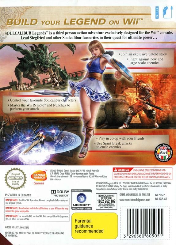 Back Cover for Soulcalibur: Legends (Wii)