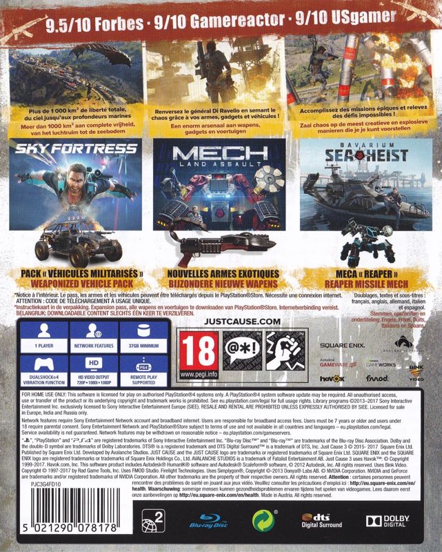 Back Cover for Just Cause 3: Gold Edition (PlayStation 4)
