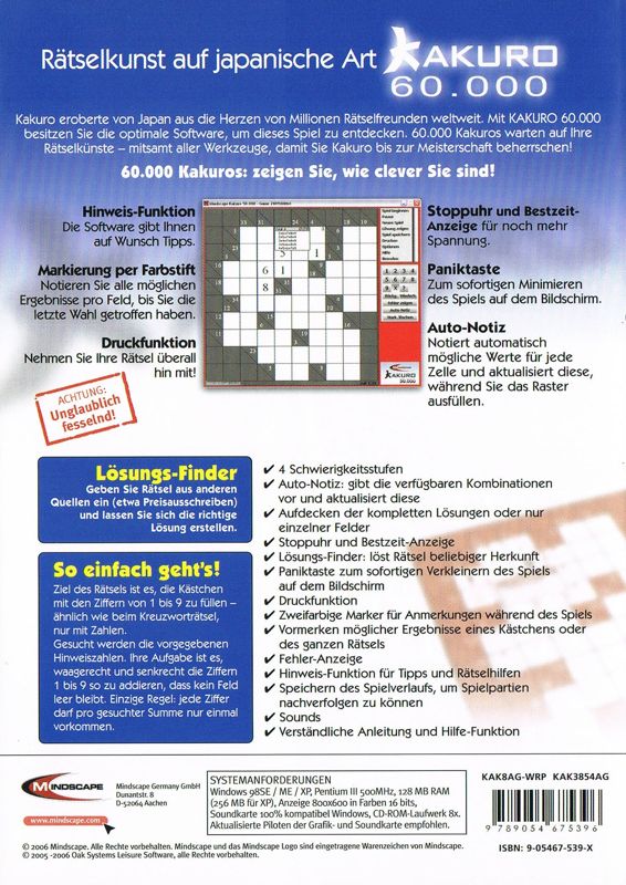 Back Cover for Kakuro 60.000 (Windows)