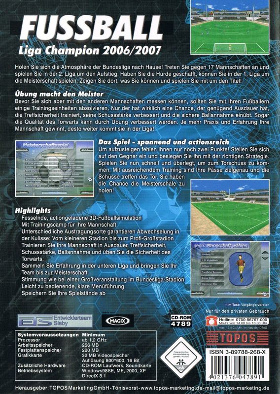 Back Cover for Fussball Liga Champion 2006/2007 (Windows)