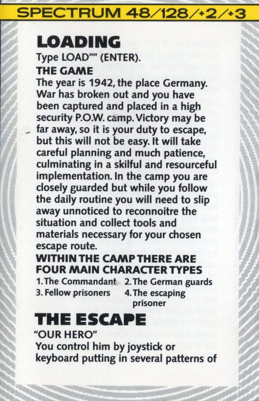 Inside Cover for The Great Escape (ZX Spectrum) (Budget re-release)