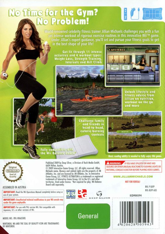 Back Cover for Jillian Michaels' Fitness Ultimatum 2009 (Wii)