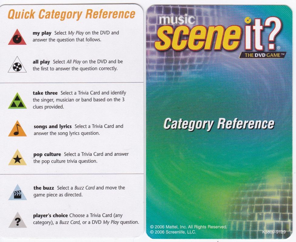 Other for Scene It?: Music (DVD Player): Reference Card