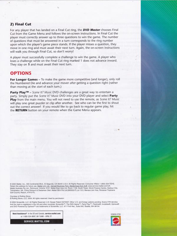 Manual for Scene It?: Music (DVD Player): Instructions: Back