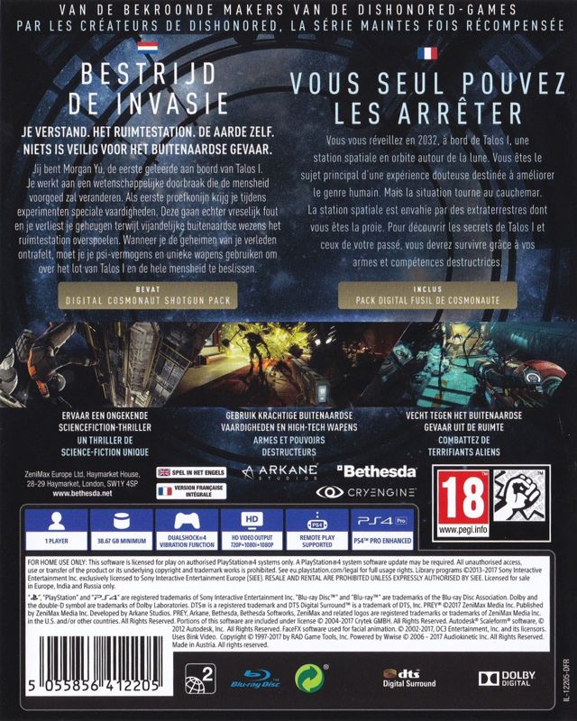 Back Cover for Prey (PlayStation 4)