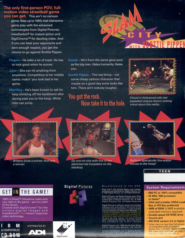 Back Cover for Slam City with Scottie Pippen (DOS)