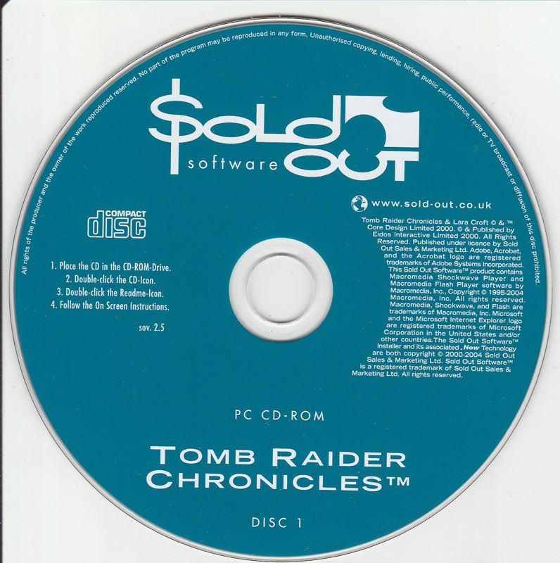 Media for Tomb Raider: Chronicles (Windows) (SoldOut Software release - alternate): Disc 1 - Game