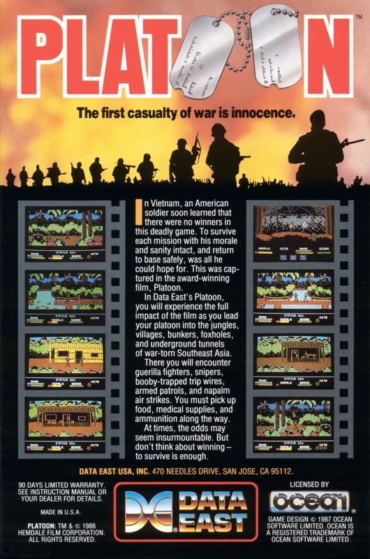 Back Cover for Platoon (Commodore 64)