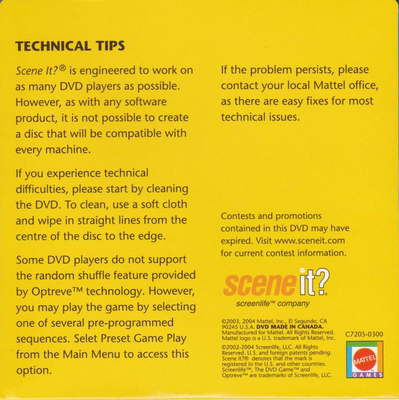 Inside Cover for Scene It?: The DVD Movie Game (DVD Player): Card Case: Back