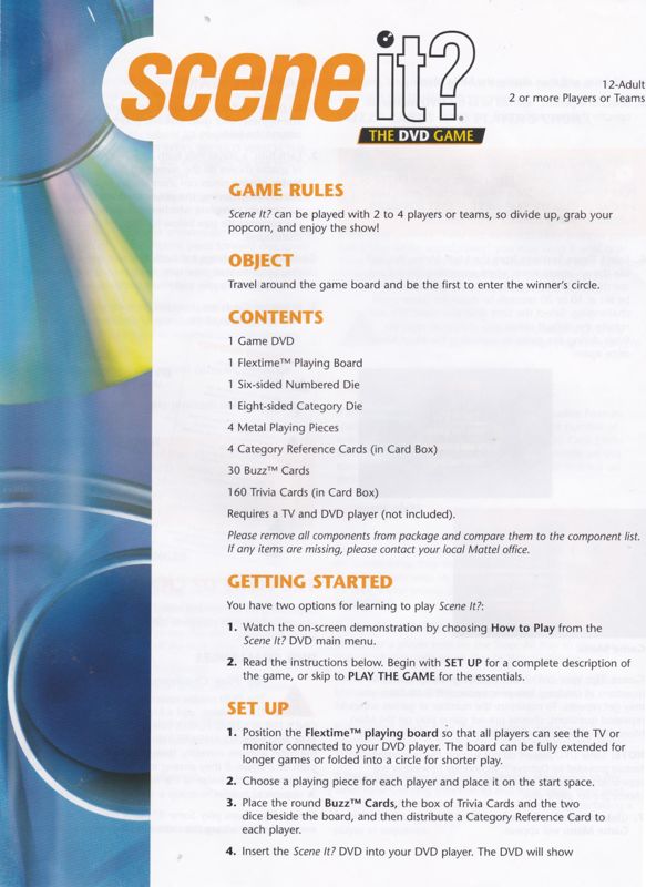 Manual for Scene It?: The DVD Movie Game (DVD Player): Front