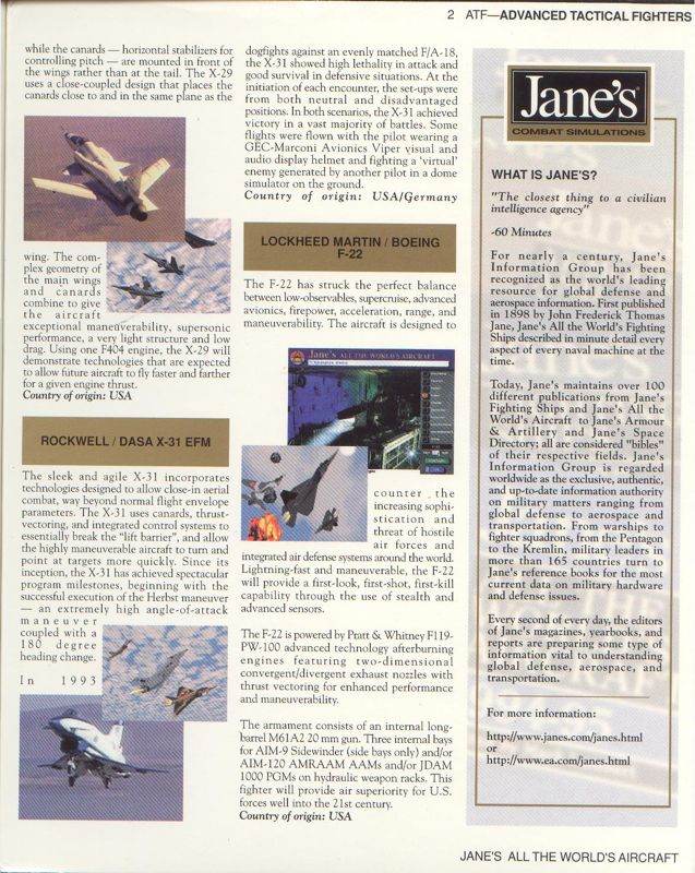 Inside Cover for Jane's Combat Simulations: ATF - Advanced Tactical Fighters (DOS): Right Flap