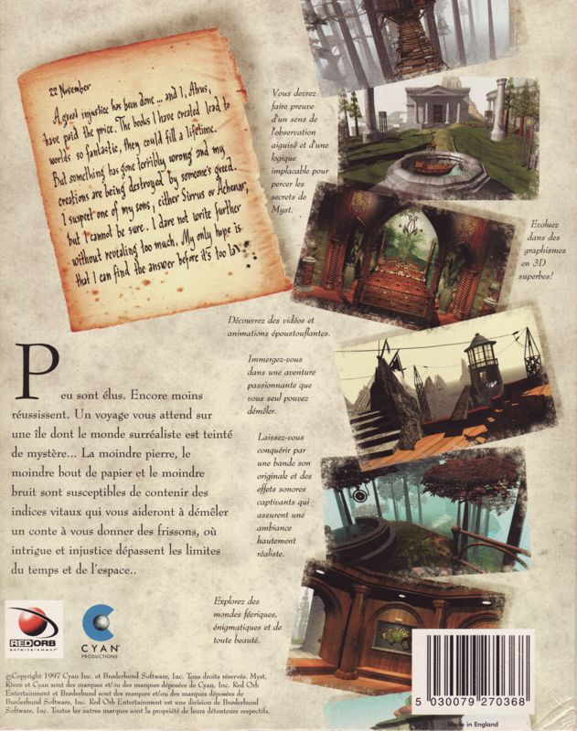 Back Cover for Myst (Limited Edition) (Windows and Windows 3.x)