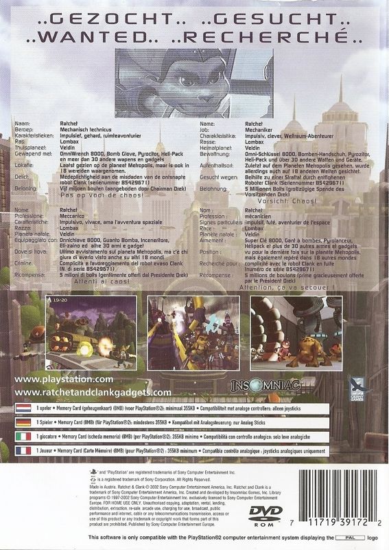 Back Cover for Ratchet & Clank (PlayStation 2)