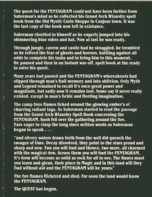 Inside Cover for Pentagram (ZX Spectrum)