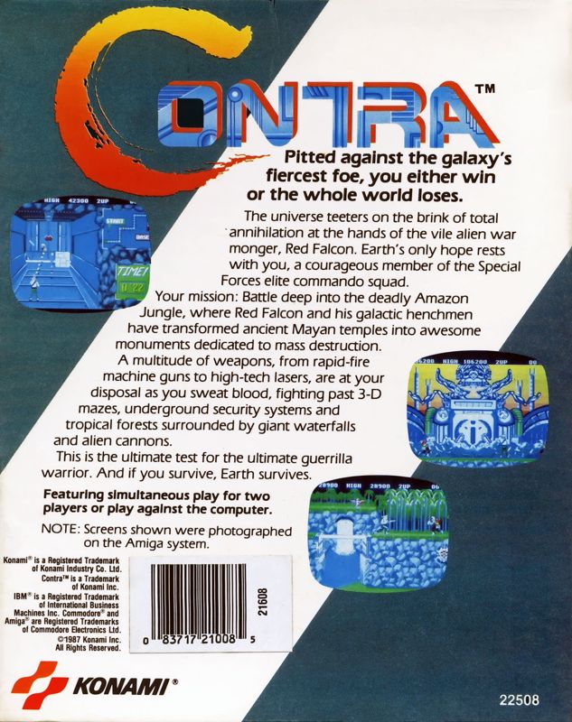 Back Cover for Contra (Commodore 64)