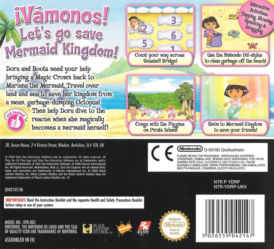 Back Cover for Dora the Explorer: Dora Saves the Mermaids (Nintendo DS)