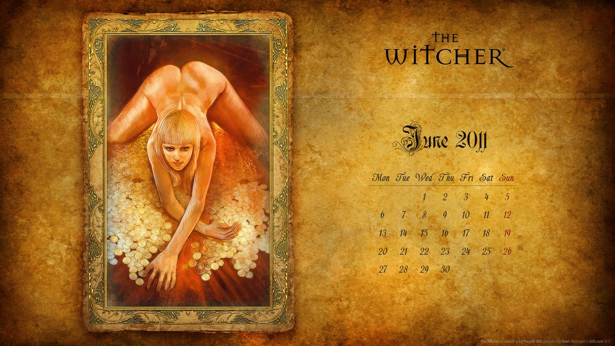 Extras for The Witcher: Enhanced Edition (Macintosh and Windows) (GOG.com release): Calendar (June 2011) - 1920x1080 (also available in 1280x1024/1600x1200/1920x1200)