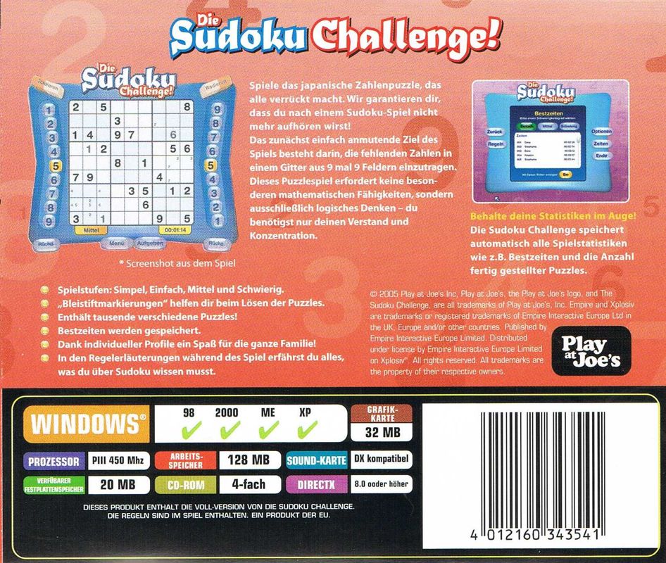 Back Cover for The Sudoku Challenge! (Windows) (Software Pyramide release)