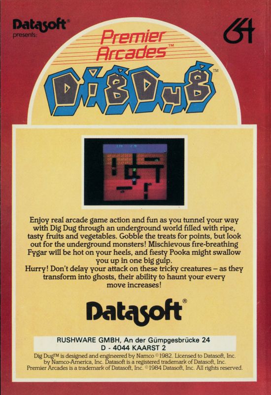 Back Cover for Dig Dug (Commodore 64)