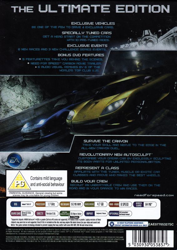 Back Cover for Need for Speed: Carbon (Collector's Edition) (Windows)