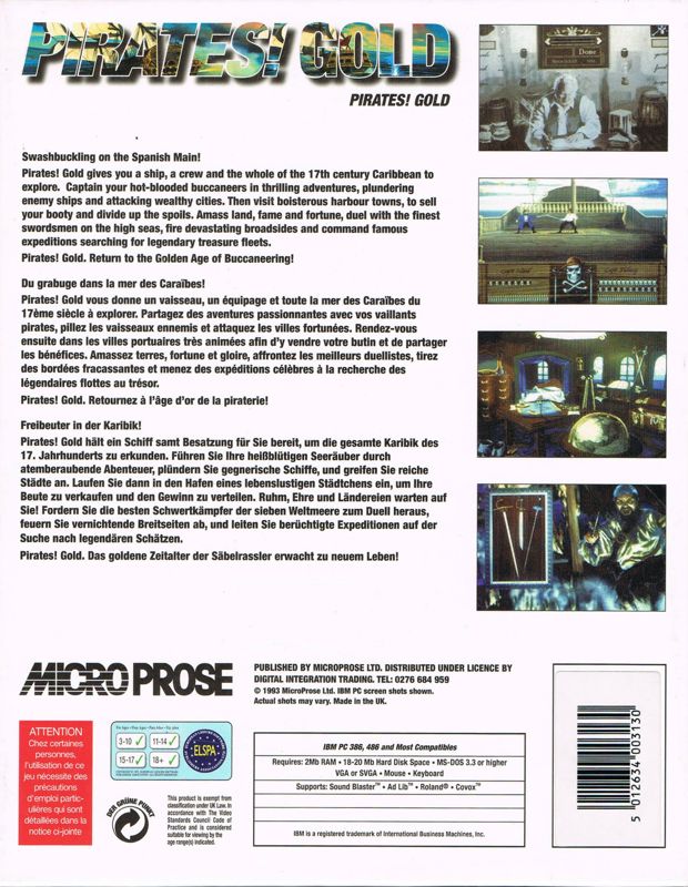Back Cover for Pirates! Gold (DOS) (Powerplus release)
