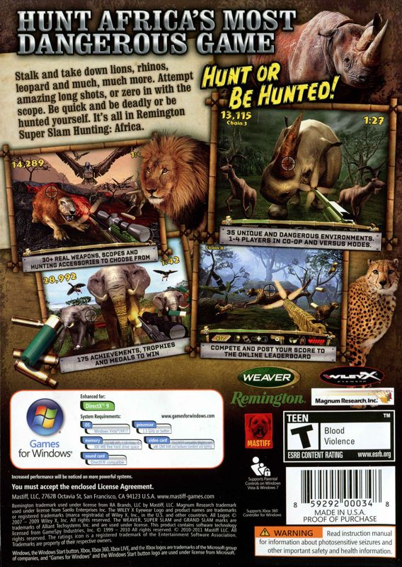 Back Cover for Remington Super Slam Hunting: Africa (Windows)