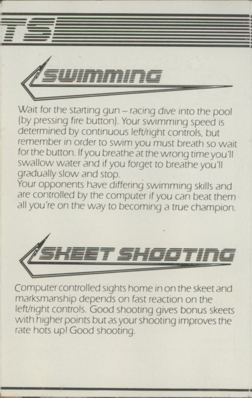 Inside Cover for Hyper Sports (ZX Spectrum)