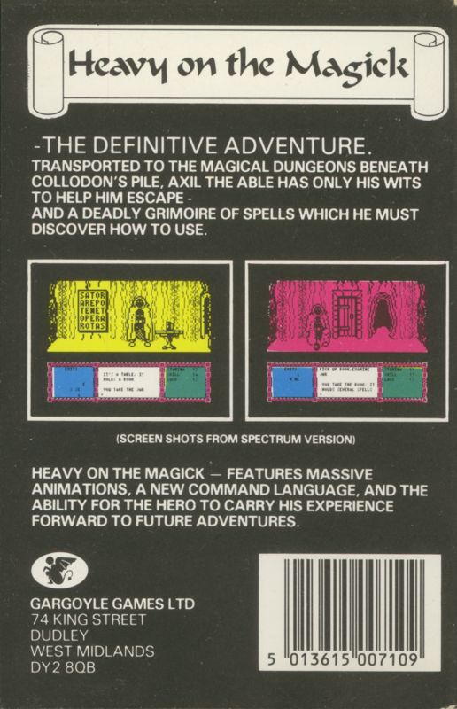 Back Cover for Heavy on the Magick (ZX Spectrum)