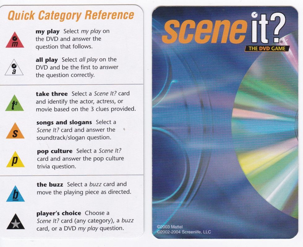 Other for Scene It?: The DVD Movie Game (DVD Player): Reference Card