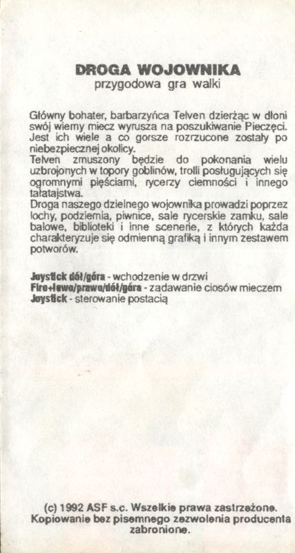 Extras for Droga Wojownika (Atari 8-bit): Insert
