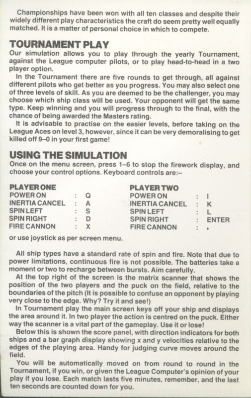 Inside Cover for Hyperbowl (ZX Spectrum)