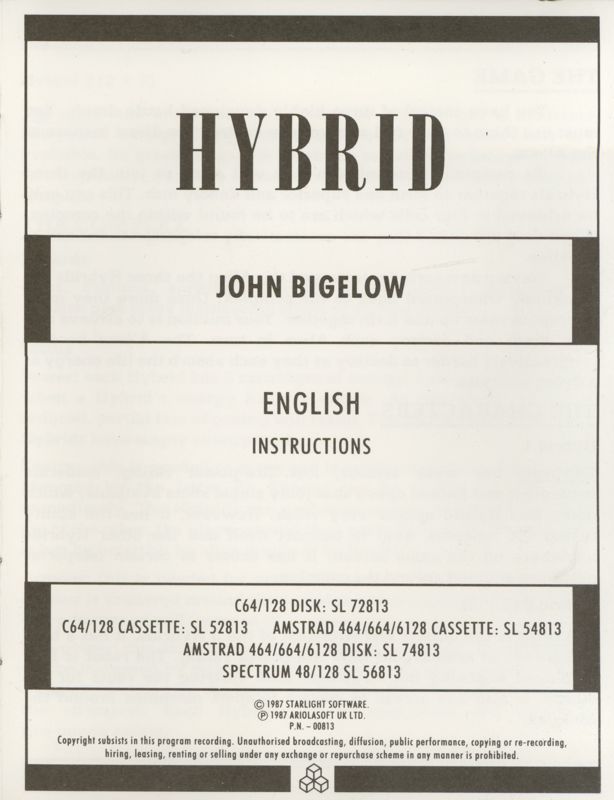Manual for Hybrid (ZX Spectrum): Front