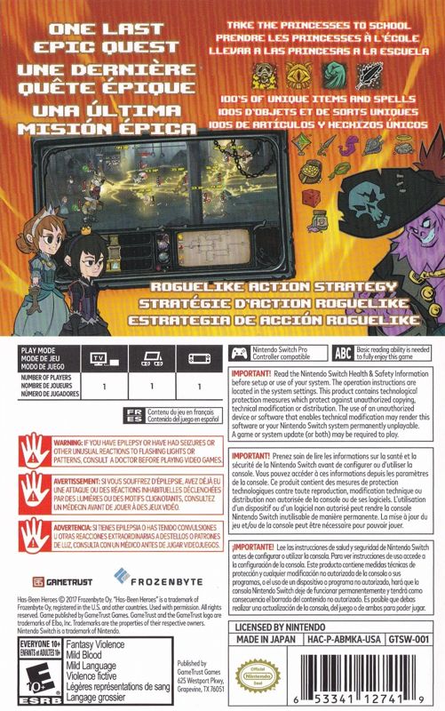 Back Cover for Has-Been Heroes (Nintendo Switch)