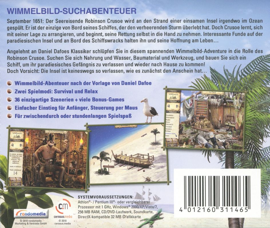 Back Cover for Adventures of Robinson Crusoe (Windows) (Software Pyramide Budget Release)