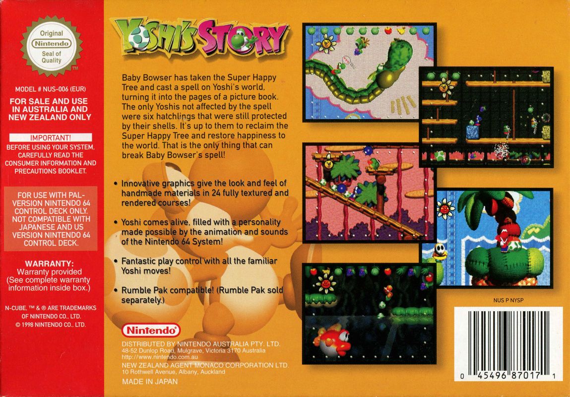 Back Cover for Yoshi's Story (Nintendo 64)