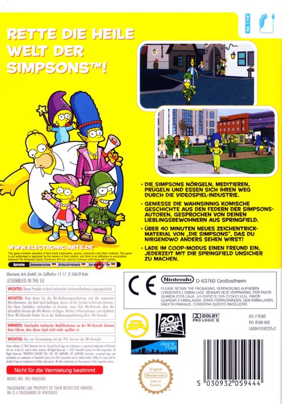 Back Cover for The Simpsons Game (Wii) (Re-release)
