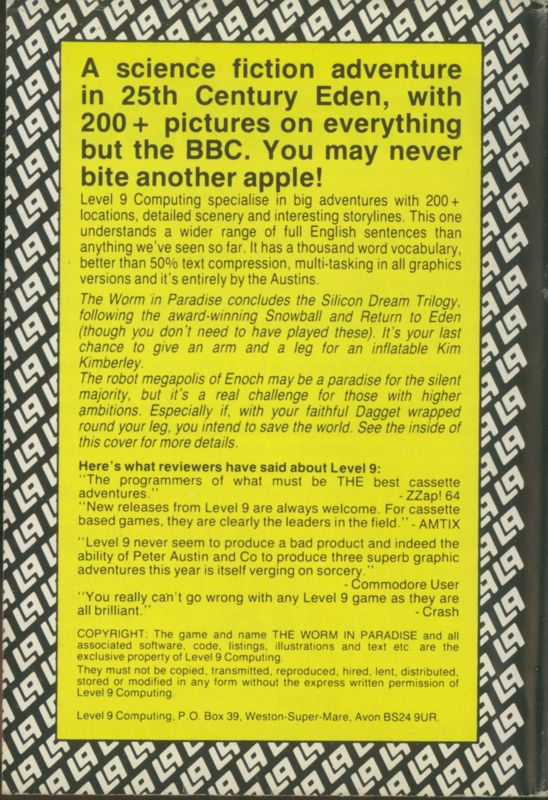 Back Cover for The Worm in Paradise (ZX Spectrum)