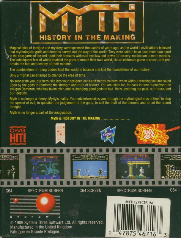 Back Cover for Myth: History in the Making (ZX Spectrum)