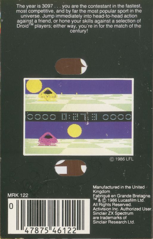 Back Cover for Ballblazer (ZX Spectrum)
