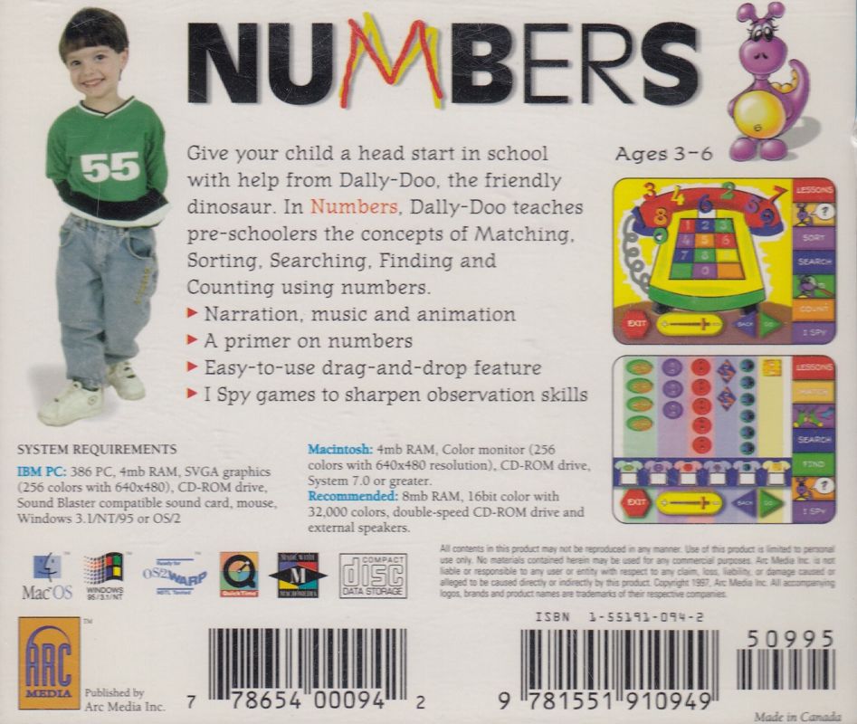 Back Cover for Dally Doo You Can Too! Numbers (Macintosh and OS/2 and Windows and Windows 3.x)