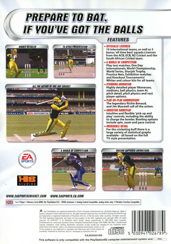 Back Cover for Cricket 2002 (PlayStation 2)