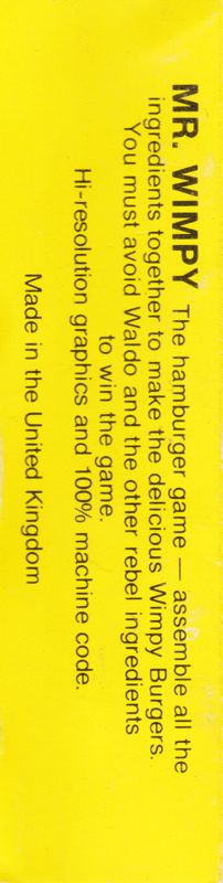 Back Cover for Mr. Wimpy: The Hamburger Game (ZX Spectrum)
