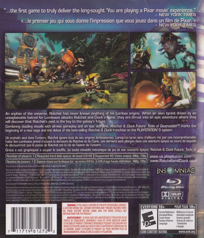 Back Cover for Ratchet & Clank Future: Tools of Destruction (PlayStation 3) (Greatest Hits release)